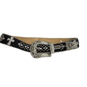BB Simon Calf Hair Belt Womens Small Black Excellent Crystal Cross Western Studs
